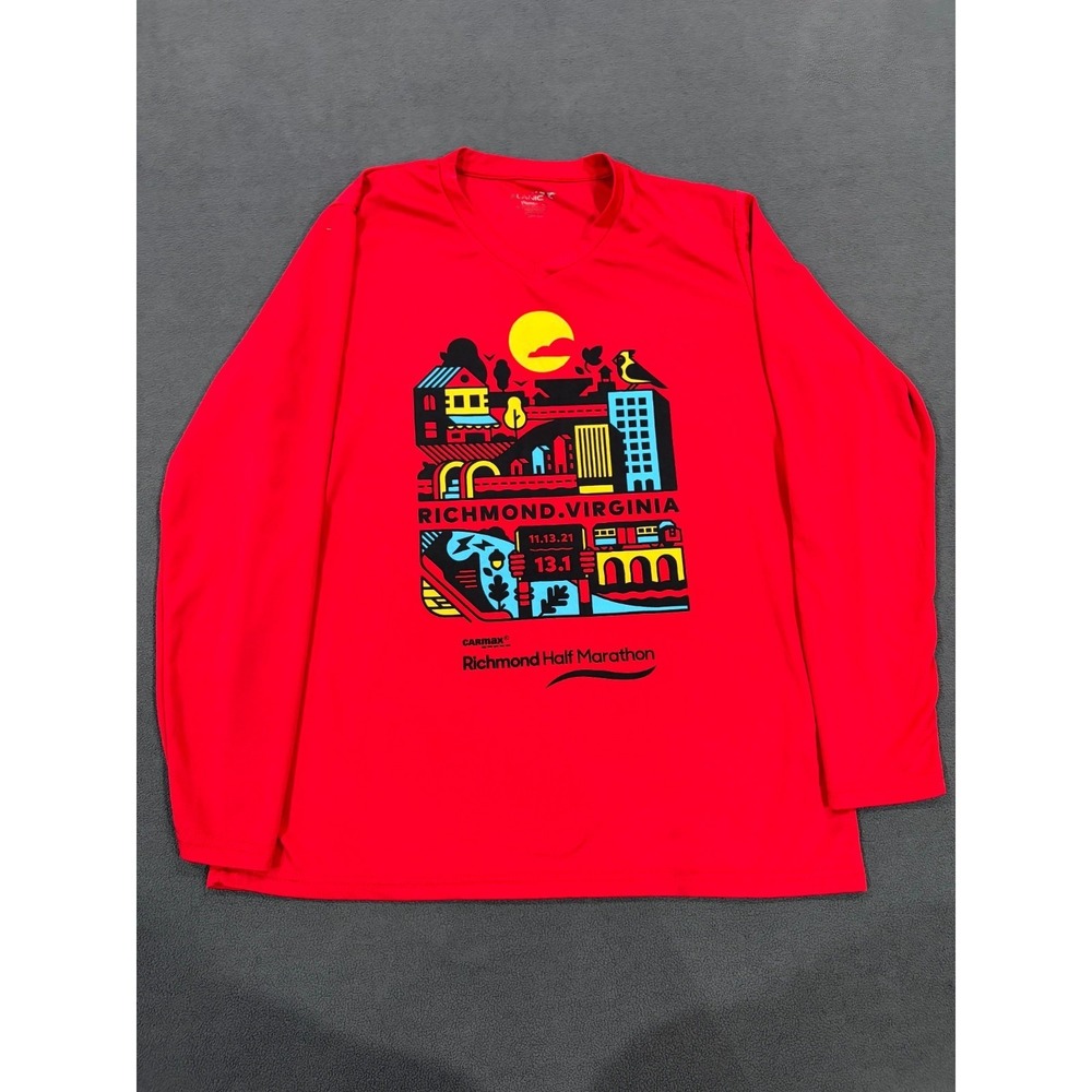 Alanic Top Womens XL Red Richmond‎ Half Marathon Graphic Print V Neck Pullover